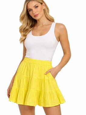 La Classe Couture Women's Yellow Tiered Mini Skirt – Size M – NWT